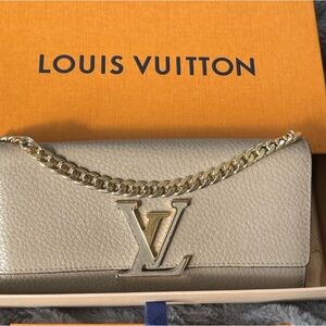 Sold! Louis Vuitton Capucines Greige Wallet on Chain